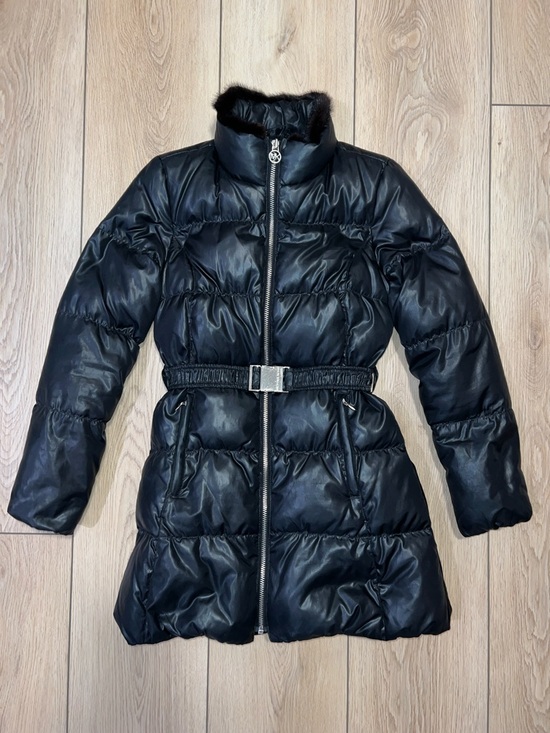 Michael Kors Jackets & Blazers - Michael Kors Black Quilted Belted Puffer Coat with Fur Trim